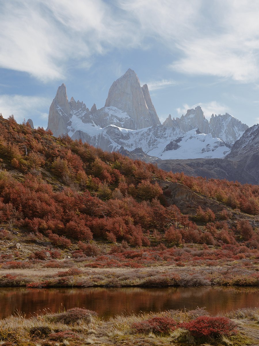 Photographie du Fitz Roy en arrière plan en Patagonie